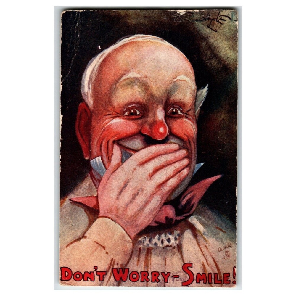 Raphael Tuck Oilette Clown Laughing "Don't Worry-Smile" 1906 Postcard